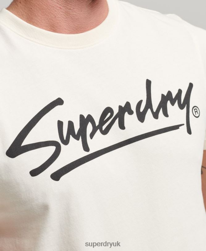80s Downtown Script Logo T-Shirt Men Cream Clothing Superdry 66N8N4897