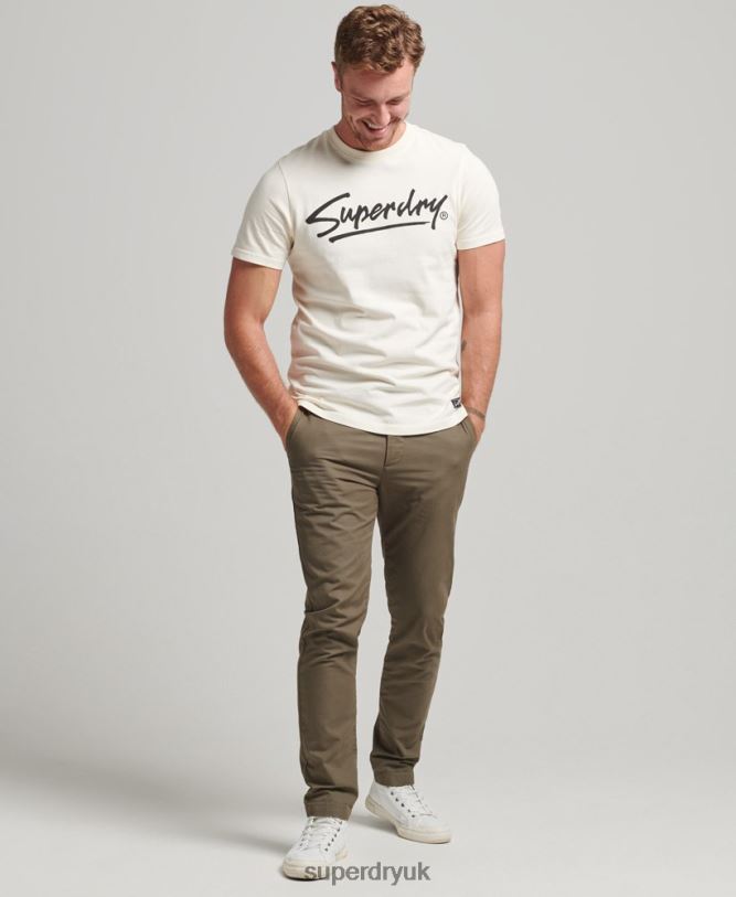 80s Downtown Script Logo T-Shirt Men Cream Clothing Superdry 66N8N4897