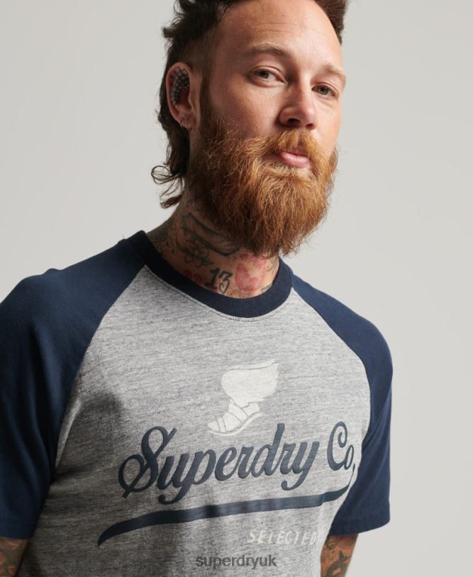 Achilles Graphic Raglan T-Shirt Men Grey Clothing Superdry 66N8N4972