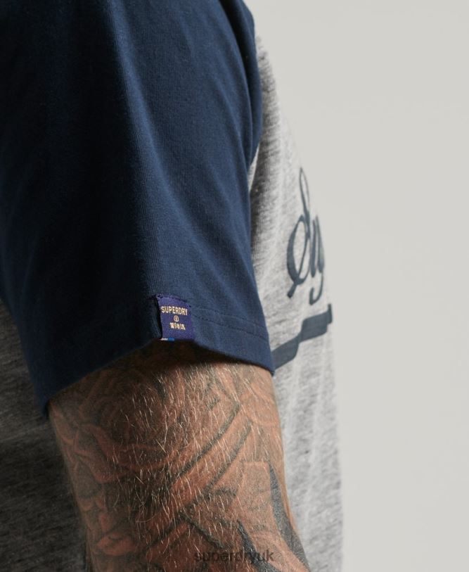 Achilles Graphic Raglan T-Shirt Men Grey Clothing Superdry 66N8N4972