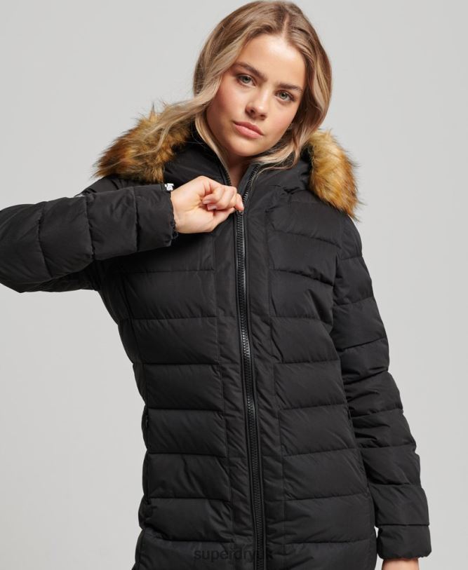 Arctic Long Puffer Coat Women Black Clothing Superdry 66N8N5638