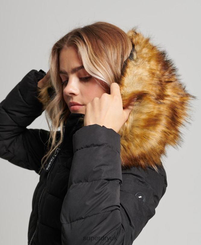 Arctic Long Puffer Coat Women Black Clothing Superdry 66N8N5638