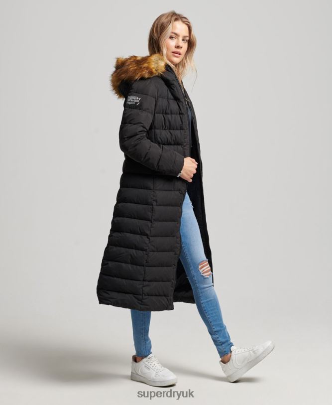 Arctic Long Puffer Coat Women Black Clothing Superdry 66N8N5638
