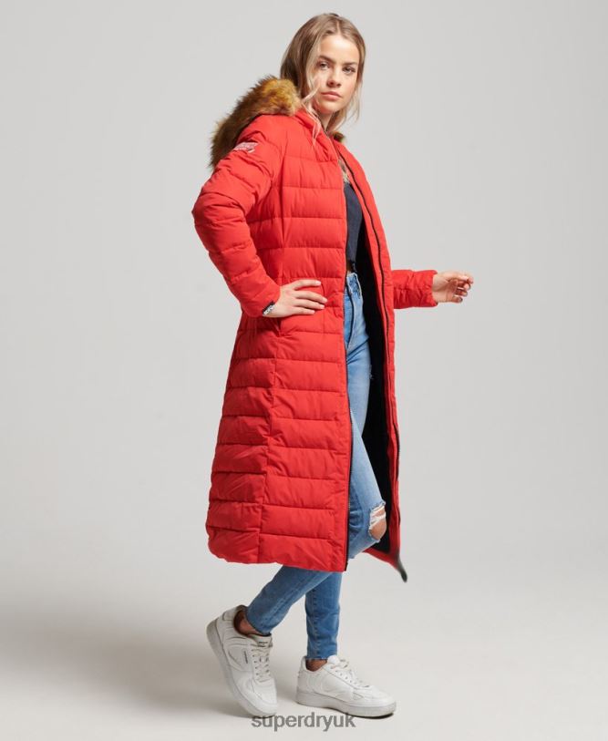 Arctic Long Puffer Coat Women Red Clothing Superdry 66N8N5591