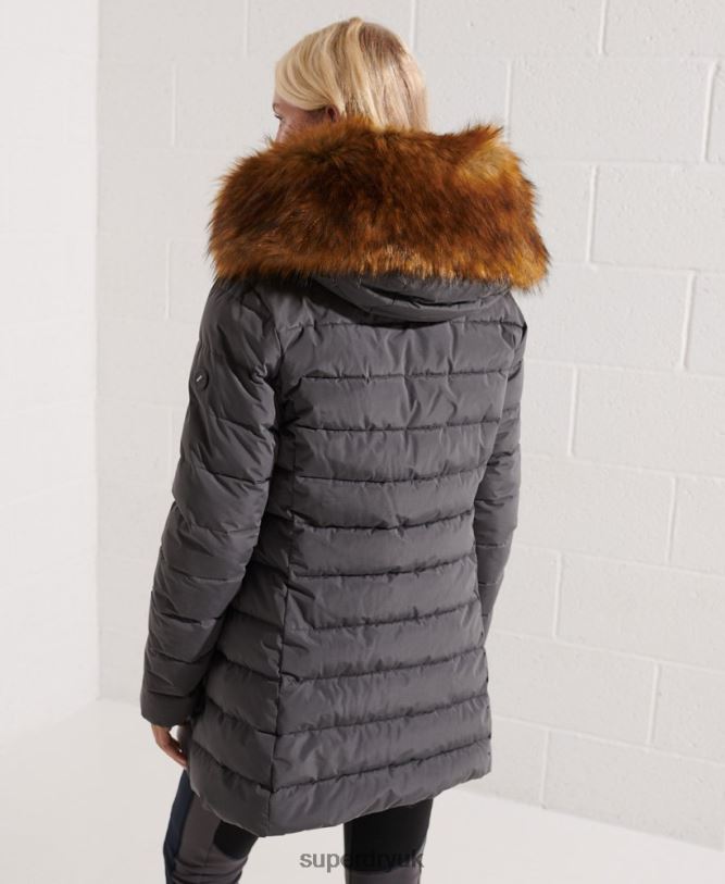Arctic Tall Puffer Coat Women Dark Grey Clothing Superdry 66N8N3645