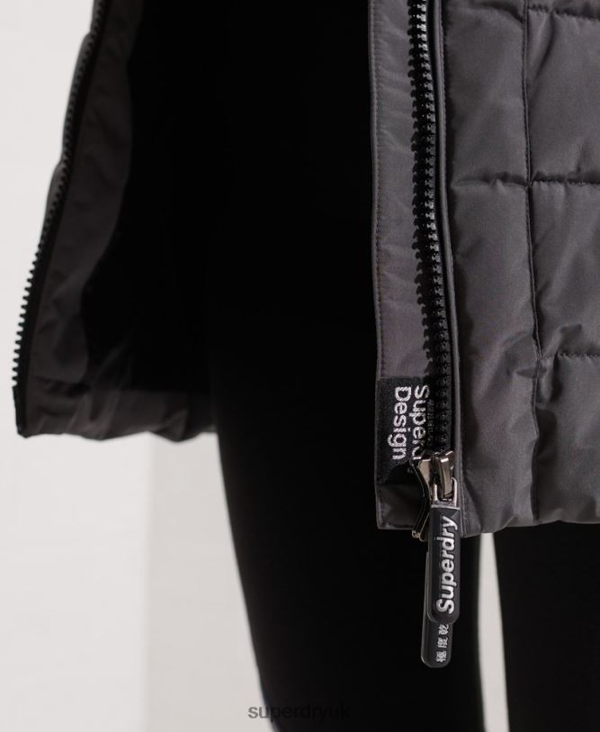 Arctic Tall Puffer Coat Women Dark Grey Clothing Superdry 66N8N3645