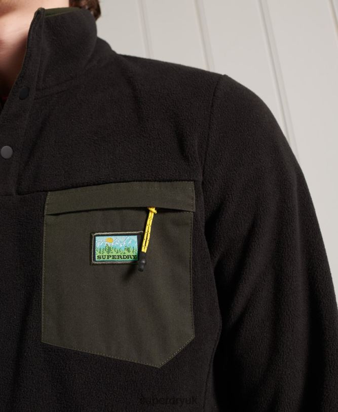 B Trail Polar Fleece Pop Over Top Men Black Clothing Superdry 66N8N5144