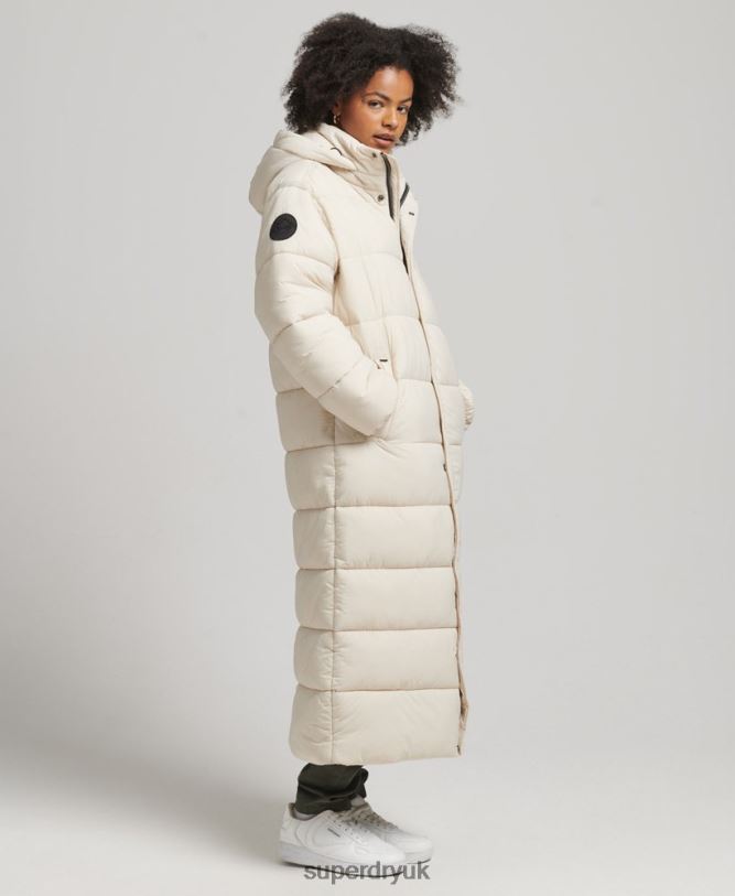 Cocoon Longline Puffer Coat Women Cream Clothing Superdry 66N8N5470