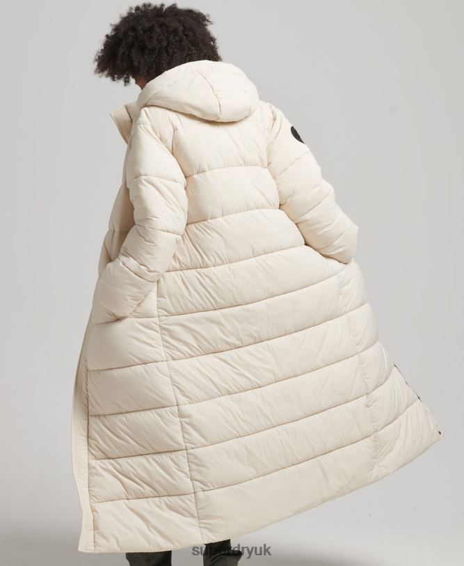Cocoon Longline Puffer Coat Women Cream Clothing Superdry 66N8N5470