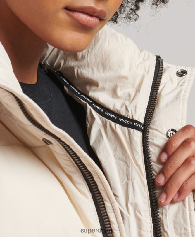 Cocoon Longline Puffer Coat Women Cream Clothing Superdry 66N8N5470