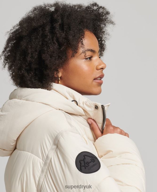 Cocoon Longline Puffer Coat Women Cream Clothing Superdry 66N8N5470