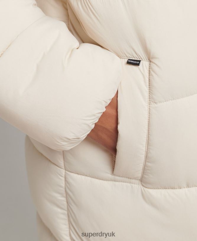 Cocoon Longline Puffer Coat Women Cream Clothing Superdry 66N8N5470