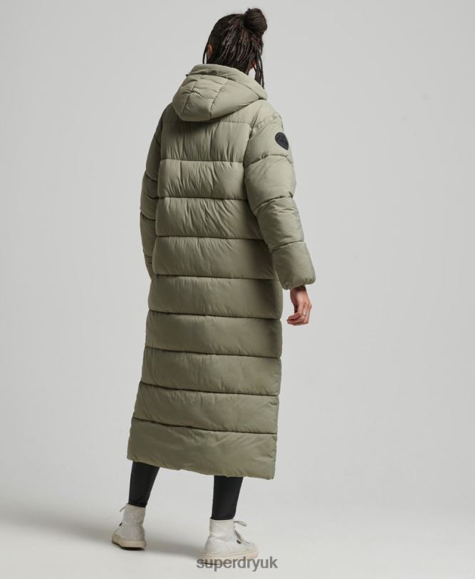 Cocoon Longline Puffer Coat Women Khaki Clothing Superdry 66N8N5451