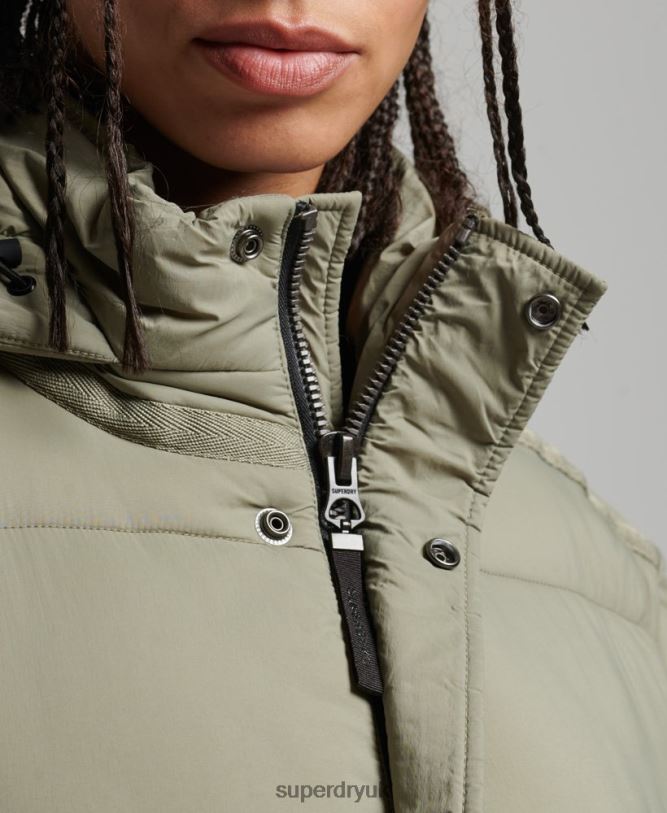 Cocoon Longline Puffer Coat Women Khaki Clothing Superdry 66N8N5451