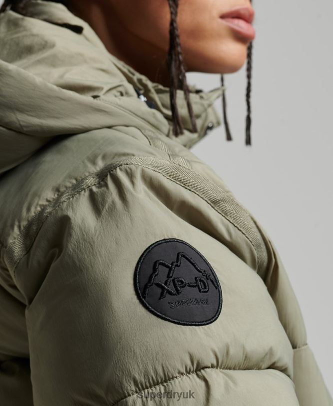 Cocoon Longline Puffer Coat Women Khaki Clothing Superdry 66N8N5451