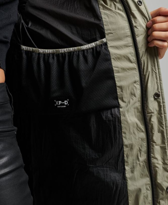 Cocoon Longline Puffer Coat Women Khaki Clothing Superdry 66N8N5451