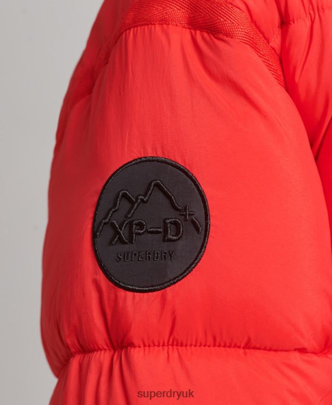 Cocoon Longline Puffer Coat Women Red Clothing Superdry 66N8N5501