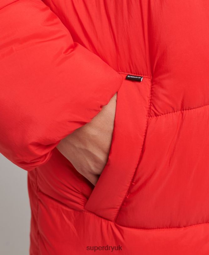 Cocoon Longline Puffer Coat Women Red Clothing Superdry 66N8N5501