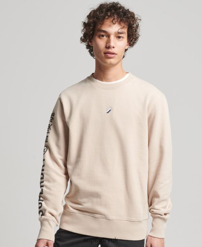 Code Linear Loose Crew Sweatshirt Men Beige Clothing Superdry 66N8N5909