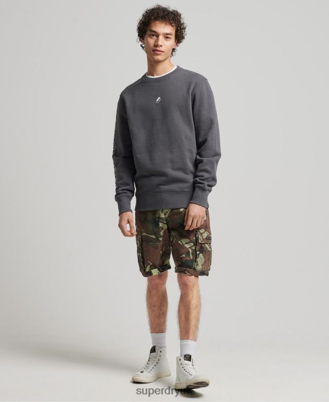 Code Linear Loose Crew Sweatshirt Men Dark Grey Clothing Superdry 66N8N5125