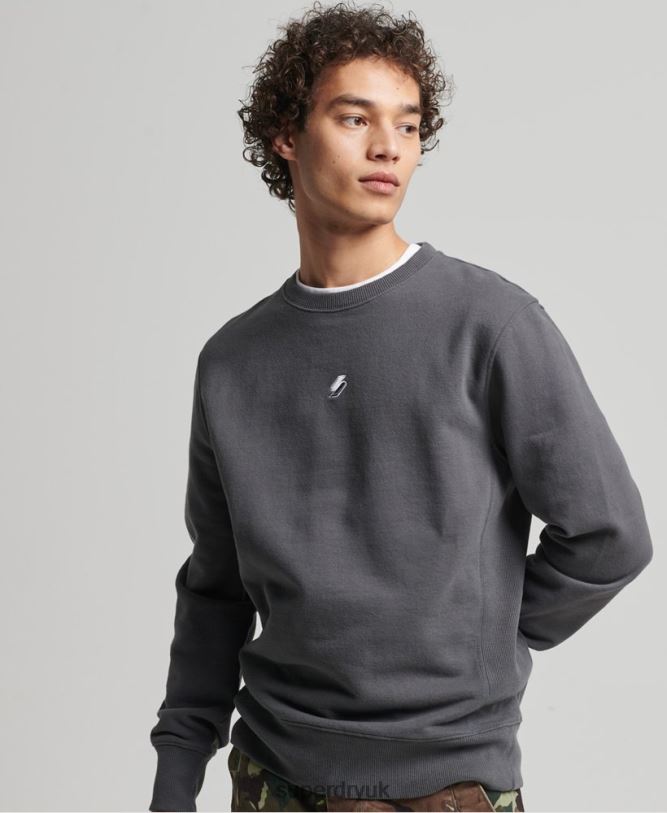 Code Linear Loose Crew Sweatshirt Men Dark Grey Clothing Superdry 66N8N5125