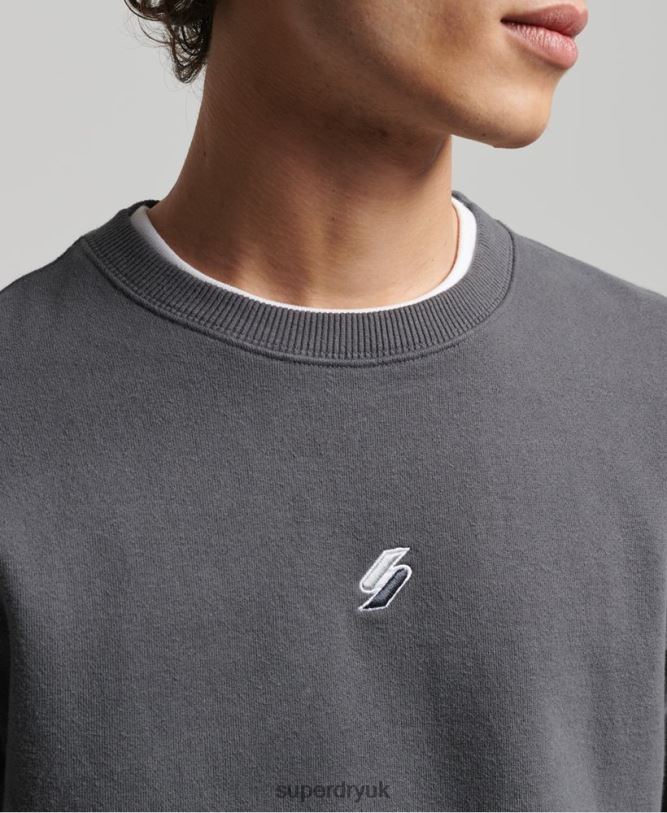 Code Linear Loose Crew Sweatshirt Men Dark Grey Clothing Superdry 66N8N5125