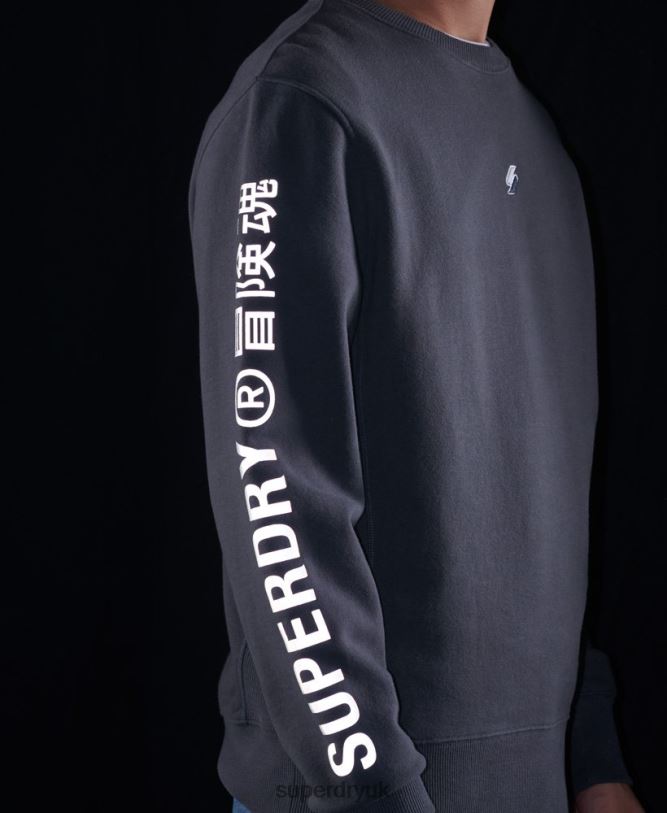 Code Linear Loose Crew Sweatshirt Men Dark Grey Clothing Superdry 66N8N5125