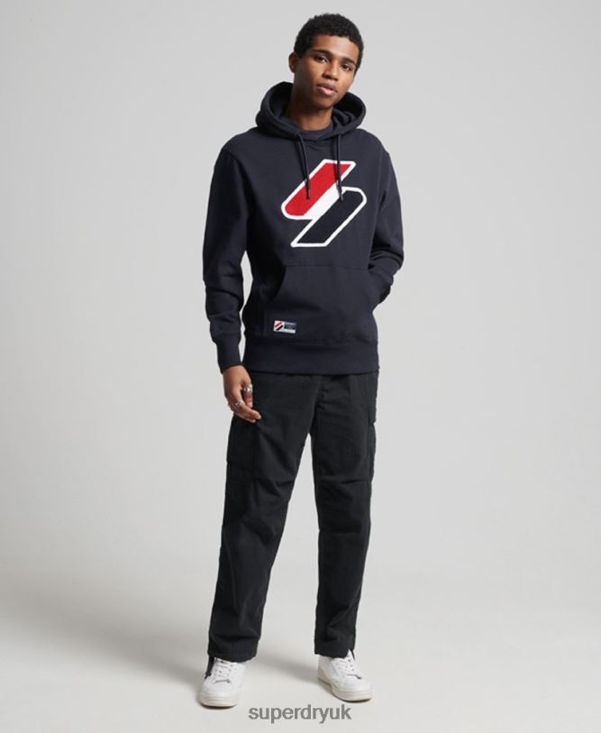 Code Logo Chenille Hoodie Men Navy Clothing Superdry 66N8N5216