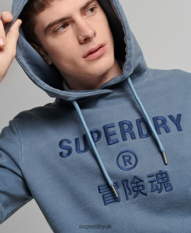 Code Logo Garment Dye Loose Hoodie Men Navy Clothing Superdry 66N8N5180