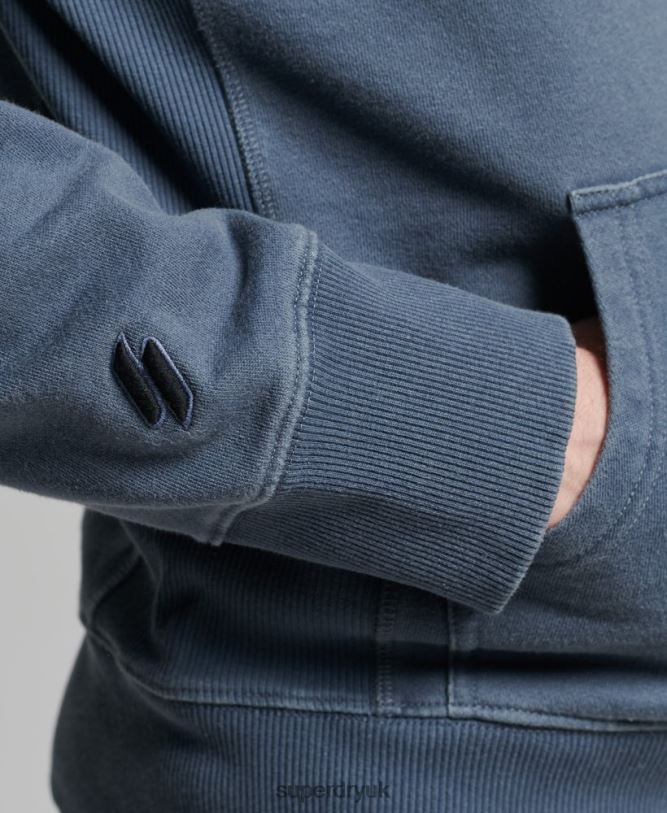 Code Logo Garment Dye Loose Hoodie Men Navy Clothing Superdry 66N8N5180