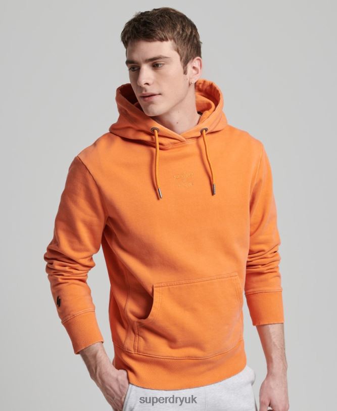 Code Logo Garment Dye Loose Hoodie Men Orange Clothing Superdry 66N8N5227