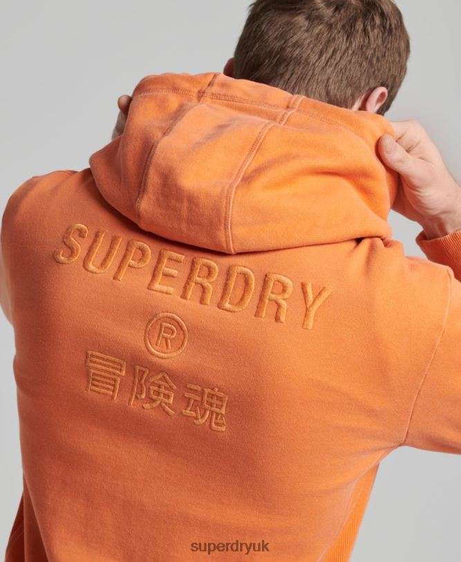 Code Logo Garment Dye Loose Hoodie Men Orange Clothing Superdry 66N8N5227