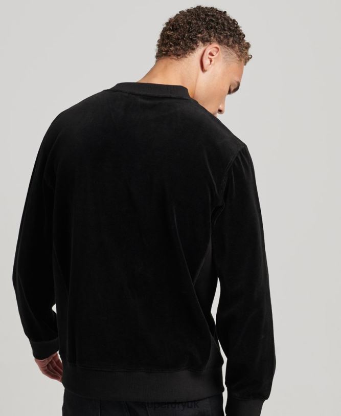 Code S Logo Velour Crew Sweatshirt Men Black Clothing Superdry 66N8N849