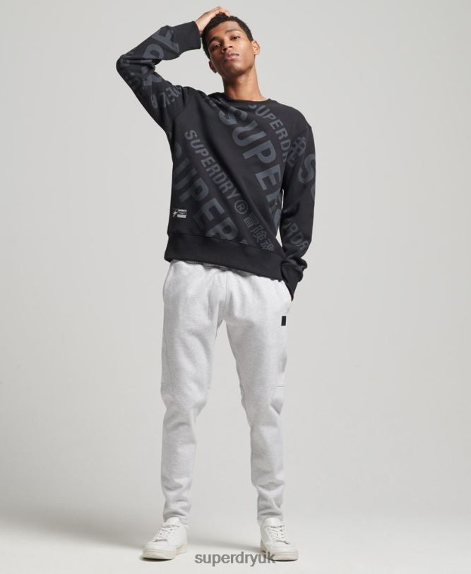 Core Logo All Over Print Crew Sweatshirt Men Black Clothing Superdry 66N8N5802