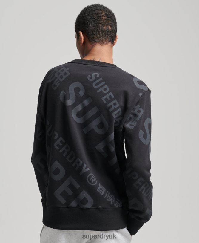 Core Logo All Over Print Crew Sweatshirt Men Black Clothing Superdry 66N8N5802