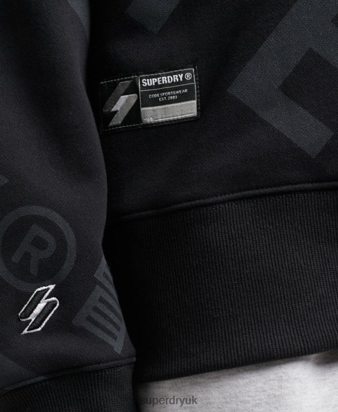 Core Logo All Over Print Crew Sweatshirt Men Black Clothing Superdry 66N8N5802