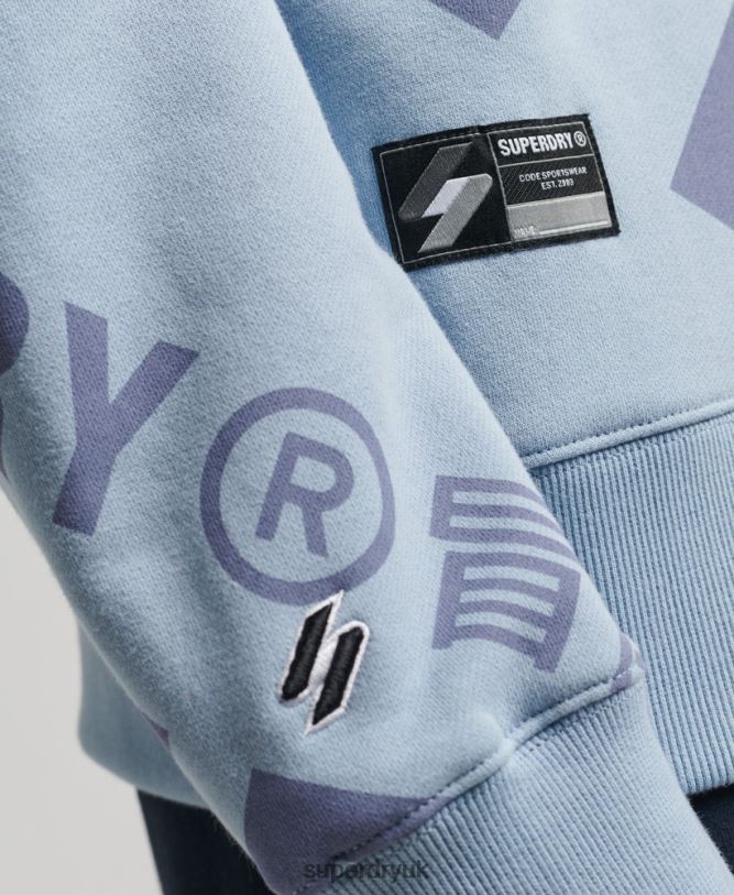 Core Logo All Over Print Crew Sweatshirt Men Blue Clothing Superdry 66N8N3458