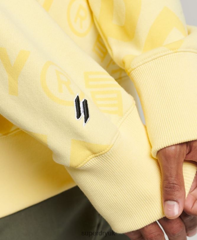Core Logo All Over Print Crew Sweatshirt Men Yellow Clothing Superdry 66N8N3435