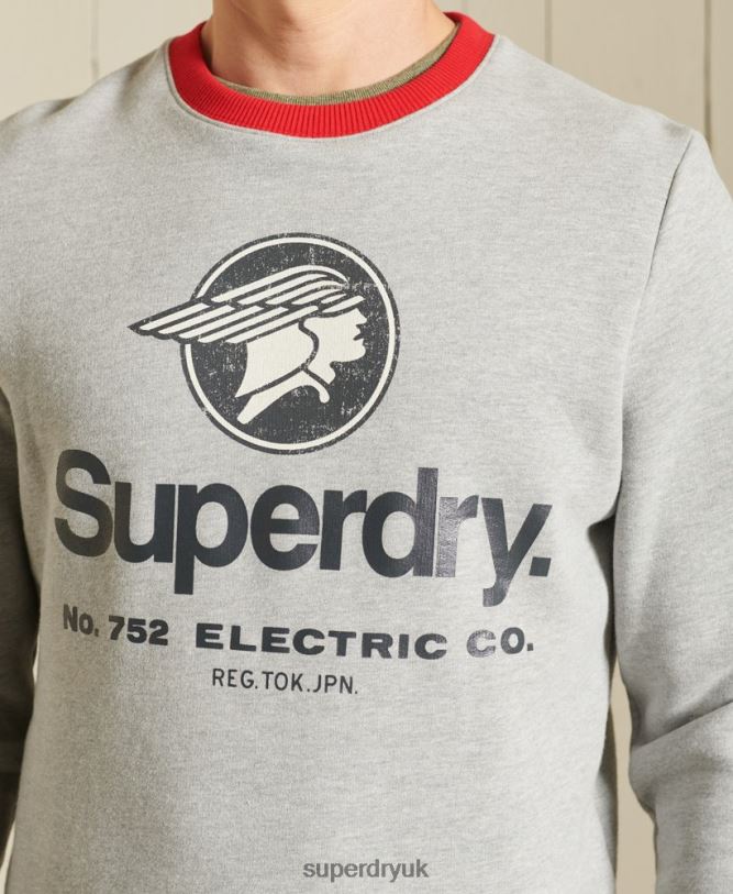 Core Logo American Classic Ringer Crew Sweatshirt Men Grey Clothing Superdry 66N8N5232