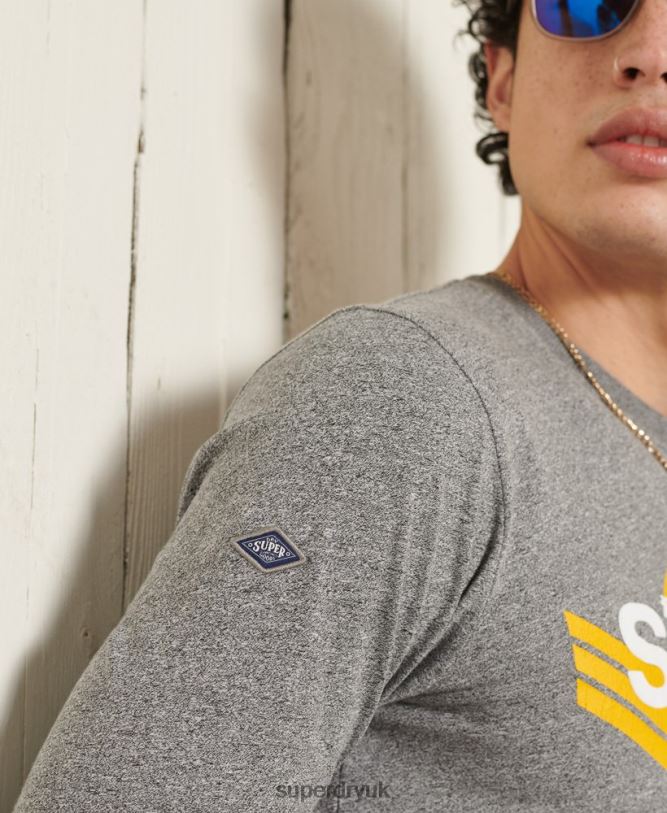 Core Logo Cali Long Sleeved Top Men Grey Clothing Superdry 66N8N6462