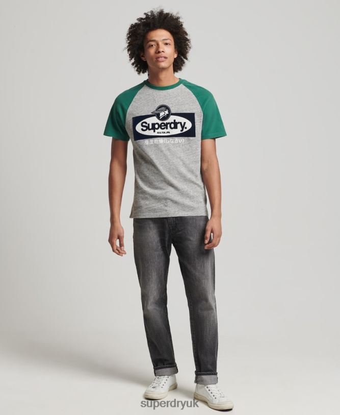 Core Logo Graphic Raglan T-Shirt Men Grey Clothing Superdry 66N8N4872