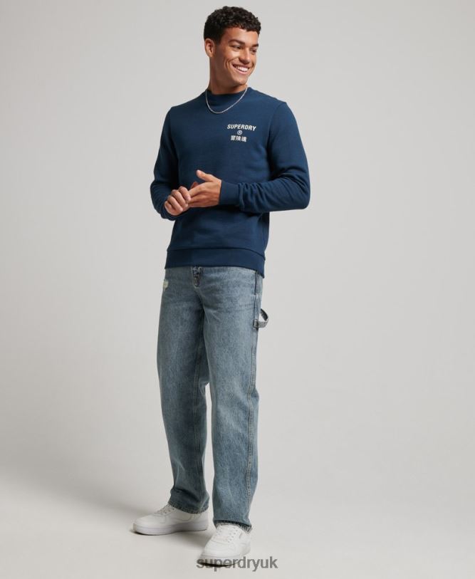 Corporate Logo Marl Crew Sweatshirt Men Blue Clothing Superdry 66N8N847