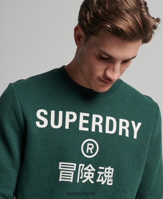 Corporate Logo Marl Crew Sweatshirt Men Green Clothing Superdry 66N8N5102