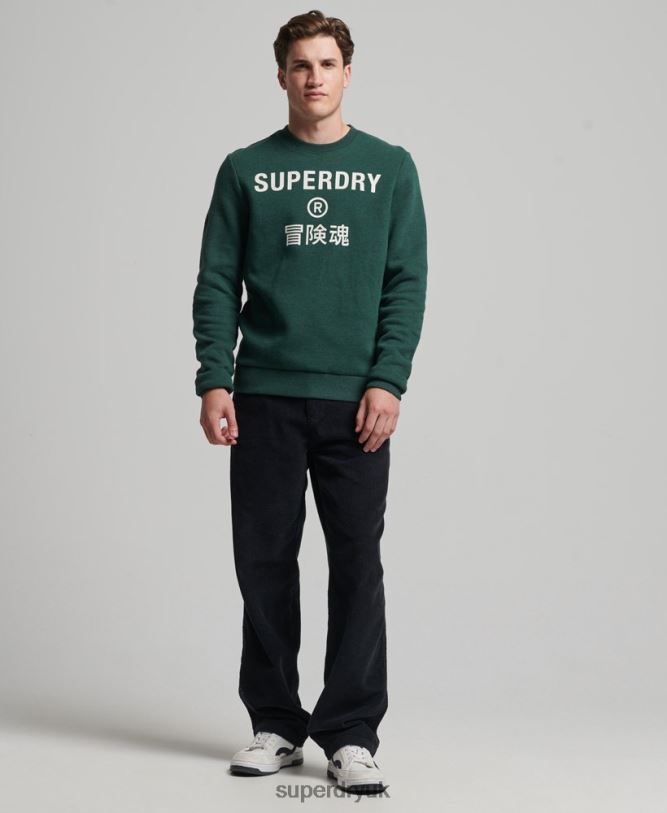 Corporate Logo Marl Crew Sweatshirt Men Green Clothing Superdry 66N8N5102