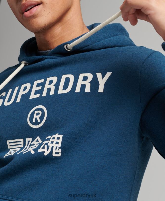 Corporation Logo Marl Hoodie Men Blue Clothing Superdry 66N8N620