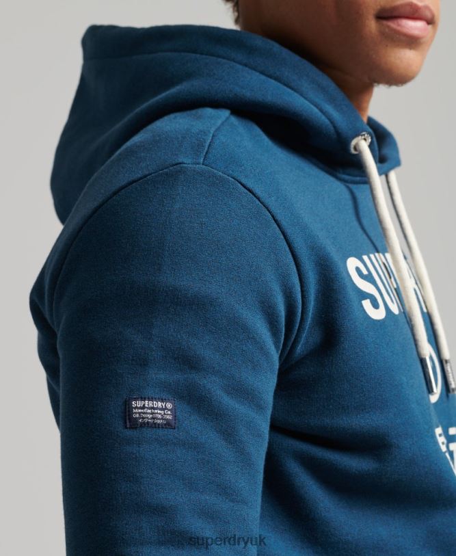 Corporation Logo Marl Hoodie Men Blue Clothing Superdry 66N8N620