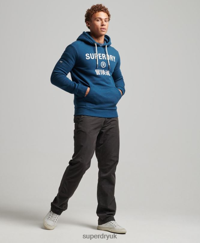 Corporation Logo Marl Hoodie Men Blue Clothing Superdry 66N8N620