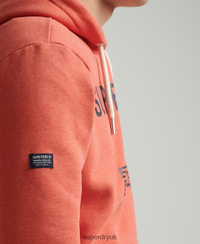 Corporation Logo Marl Hoodie Men Orange Clothing Superdry 66N8N5131