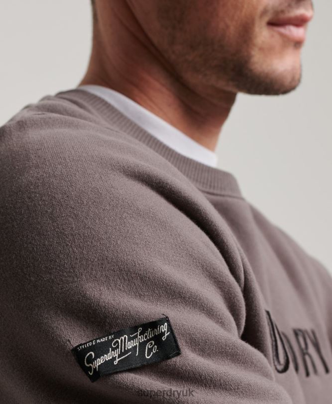 Corporation Logo Work Crew Sweatshirt Men Dark Grey Clothing Superdry 66N8N5203