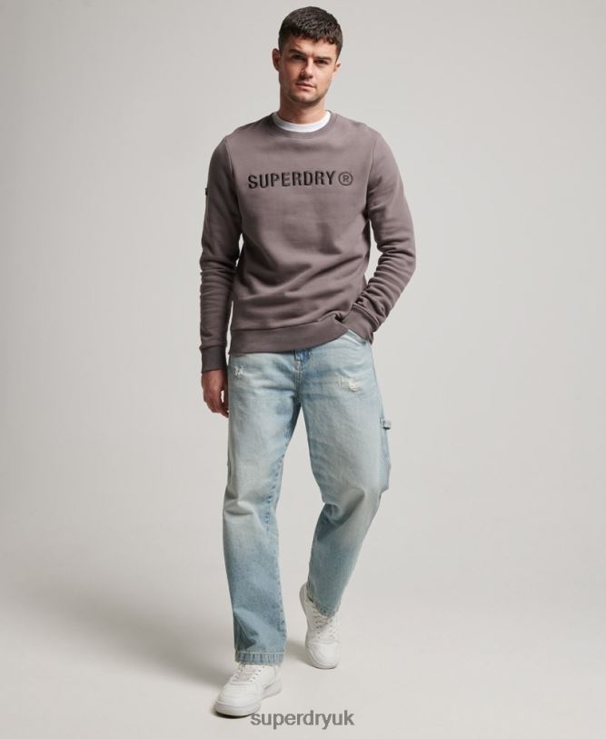 Corporation Logo Work Crew Sweatshirt Men Dark Grey Clothing Superdry 66N8N5203